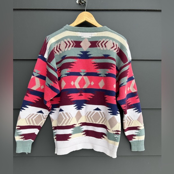 Vintage Aztec Design Cotton Sweater - made in Hong Kong - Picture 2 of 6